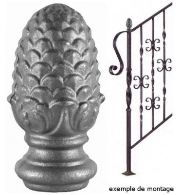 pièce élément ferronnier serrurier Tête de départ forme pomme de pin pour escalier 125 x 55 Diamètre 60 ACIER Ref: P35B