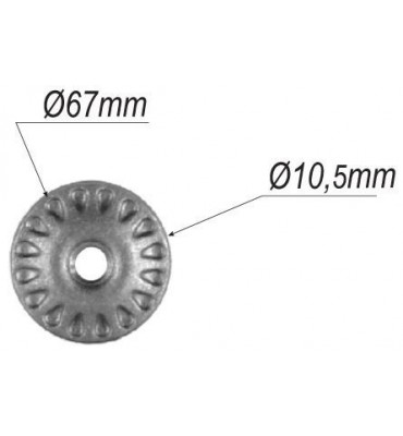 pièce élément ferronnier serrurier Rosace pour gardes-corp Diamètre 67 Passage 10 ACIER Ref: P37S