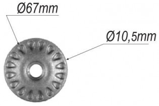 pièce élément ferronnier serrurier Rosace pour gardes-corp Diamètre 67 Passage 10 ACIER Ref: P37S
