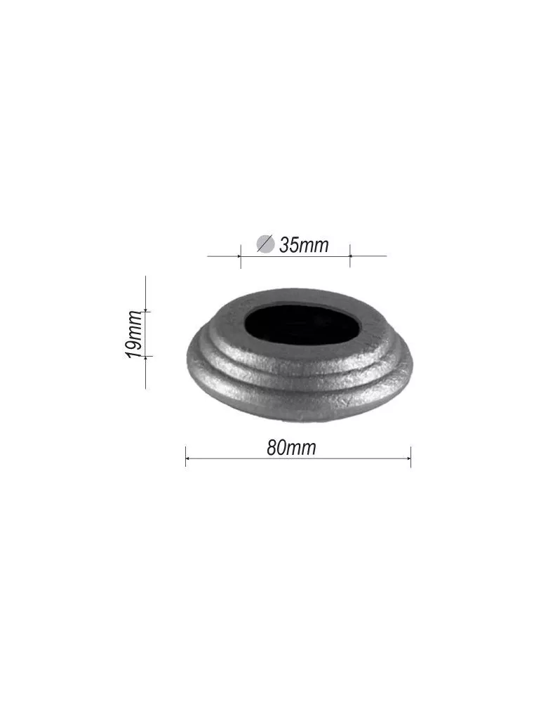 pièce élément ferronnier serrurier Cache de fixation 80 x 19 Diamètre 35 ACIER Ref: P60-35
