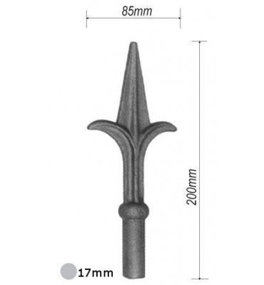 pièce élément ferronnier serrurier Pointe de lance stylées allongé 200 x 85 Diamètre 20 ACIER FER FORGE Ref: P8