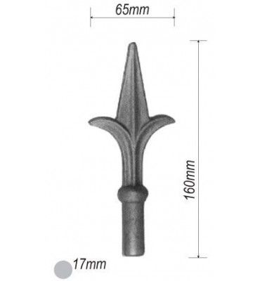 pièce élément ferronnier serrurier Pointe de lance stylées allongé 160 x 65 Diamètre 17 ACIER FER FORGE Ref: P9