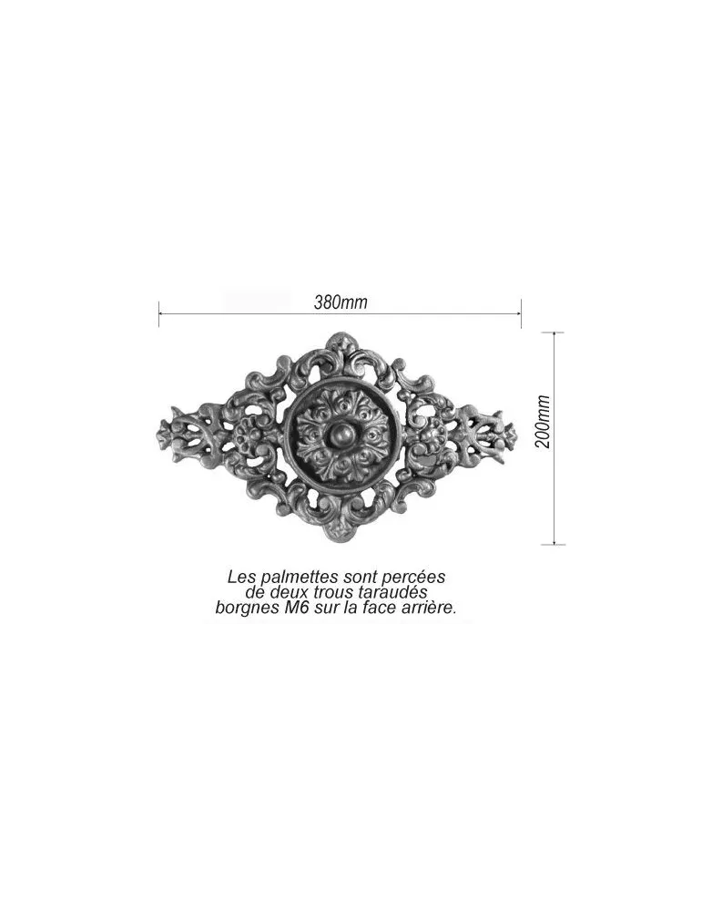pièce élément ferronnier serrurier Palmette 380 x 200 FONTE Ref: PAF01