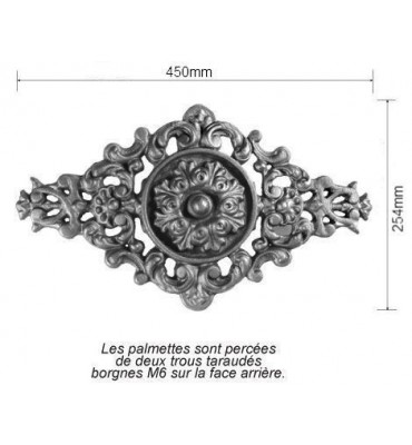 pièce élément ferronnier serrurier Palmette 450 x 254 FONTE Ref: PAF01G