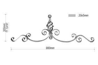 pièce élément ferronnier serrurier VOLUTE COURONNEMENT LISSE 900x300 Section 20x5 ACIER FER FORGE Ref: F68.106