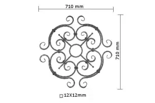 pièce élément ferronnier serrurier Element décoratif 710 x 710 Section 12x12 ACIER FER FORGE LISSE Ref: ROSAE2