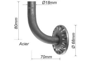 pièce élément ferronnier serrurier Équerre avec platine 80 x 70 Diamètre 18 ACIER Ref: SUPP37SR