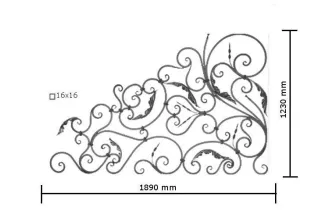 pièce élément ferronnier serrurier VOLUTE COURONNEMENT LISSE 1890x1230 Section 16x16 ACIER FER FORGE Ref: F68.109