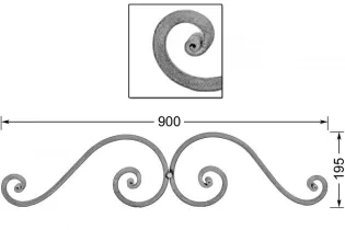 VOLUTE COURONNEMENT LISSE A NOYAU 900x195 Section 14 ACIER FER FORGE Ref: FP10
