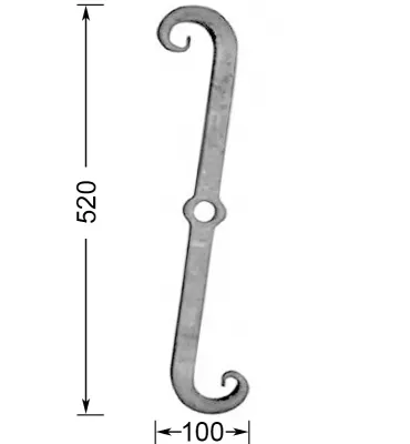 Clé de tirant croix de chainage 520 x 100 Diamètre 25 Section 30x30 ACIER FER FORGE LISSE Ref: CT3-30 CT3-30