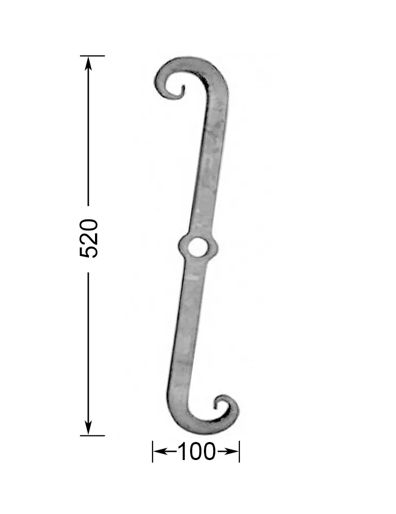 Clé de tirant croix de chainage 520 x 100 Diamètre 25 Section 30x30 ACIER FER FORGE LISSE Ref: CT3-30 CT3-30