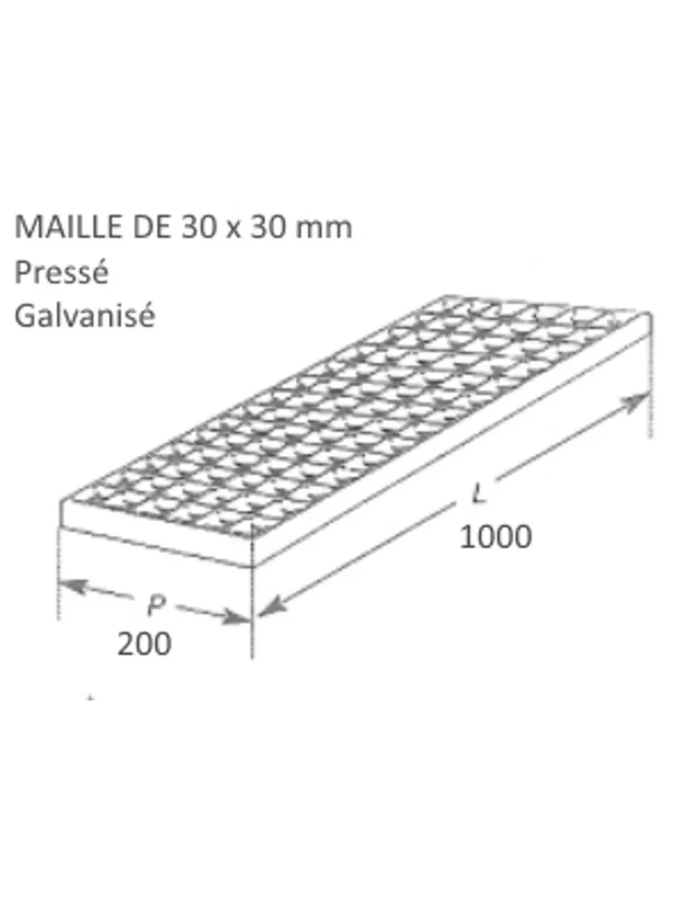 pièce élément ferronnier serrurier Caillebotis pressé galvanisé 200 x 1000 mm maille 30 x 30 Ref: BBCAILLEGALV200