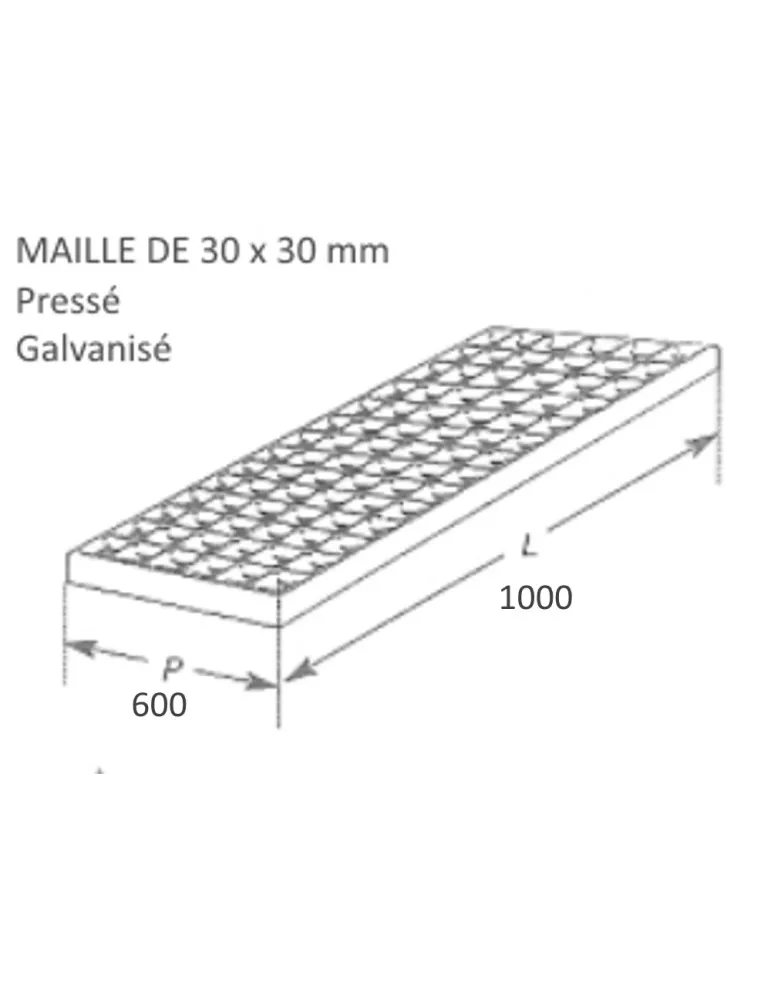pièce élément ferronnier serrurier Caillebotis pressé galvanisé 600 x 1000 mm maille 30 x 30 Ref: BBCAILLEGALV600