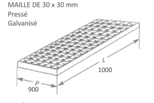 pièce élément ferronnier serrurier Caillebotis pressé galvanisé 900 x 1000 mm maille 30 x 30 Ref: BBCAILLEGALV900