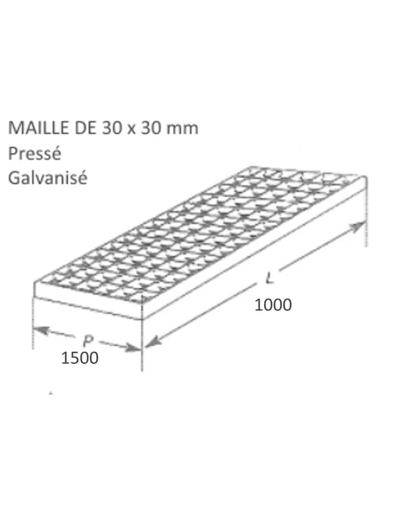 pièce élément ferronnier serrurier Caillebotis pressé galvanisé 1500 x 1000 mm maille 30 x 30 Ref: BBCAILLEGALV1500