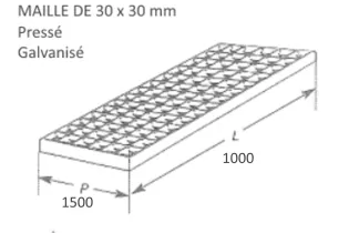 pièce élément ferronnier serrurier Caillebotis pressé galvanisé 1500 x 1000 mm maille 30 x 30 Ref: BBCAILLEGALV1500