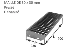 pièce élément ferronnier serrurier Marche Caillebotis pressé galvanisé 230 x 700 mm maille 30 x 30 Ref: BBMARCHECAILLE70