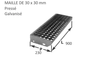 pièce élément ferronnier serrurier Marche Caillebotis pressé galvanisé 230 x 900 mm maille 30 x 30 Ref: BBMARCHECAILLE90