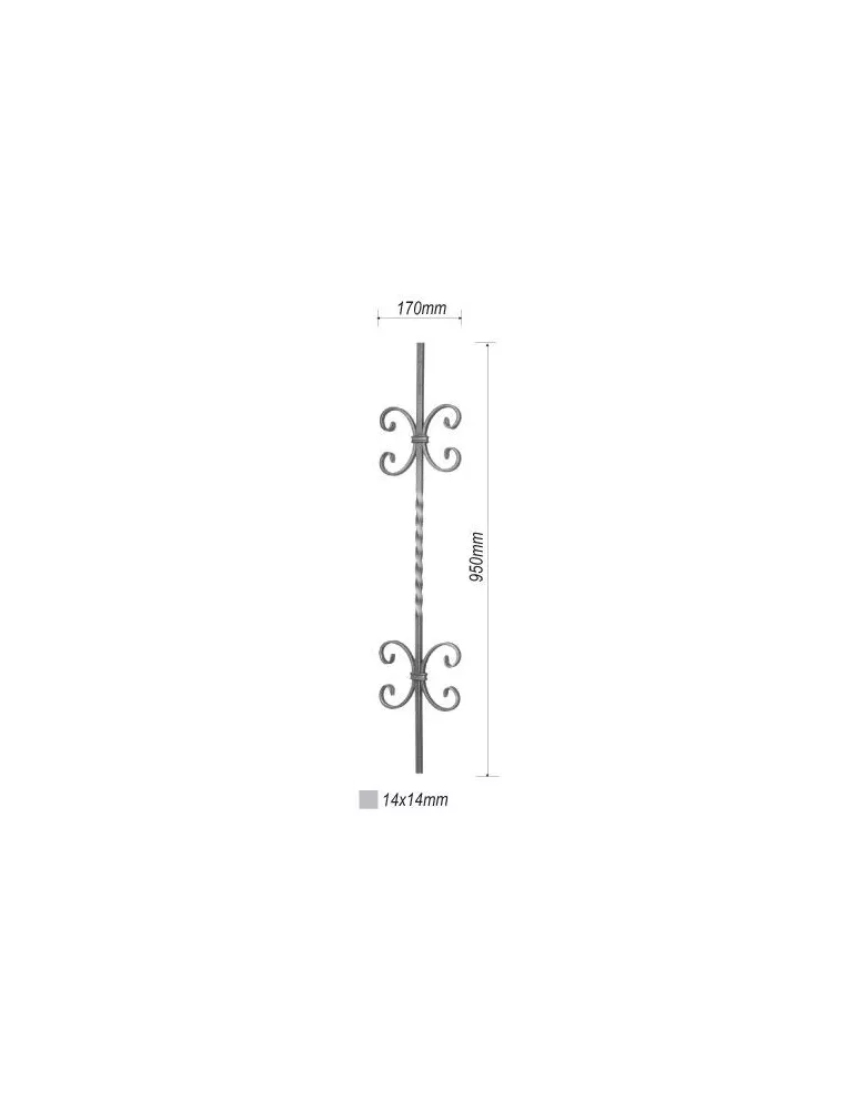 Balustre TORSADE 950x170 Section 14x14 ACIER Ref: IMP2