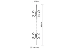 Balustre TORSADE 950x170 Section 14x14 ACIER Ref: IMP2