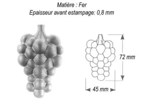 pièce élément ferronnier serrurier Grappe de raisin 72 x 45 ACIER Ref: GGR072F2
