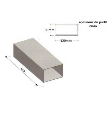 Tube Acier Galvanisé rectangulaire Longueur 6000 Section 120x60x2 Ref: BB0801263-6