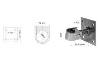 Gond réglable avec platine 130 x 130 Hauteur 103 Diamètre 40 ACIER Ref: BE15136