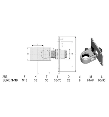 FAAC Gond réglable avec platine 90 x 90 Hauteur 85 Diamètre 30 ACIER Ref: GOND3-30