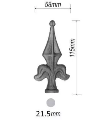 Pointe de lance fleur de lys sans épaulement 115 x 58 Diamètre 21 ACIER FER FORGE Ref: BE13060-02