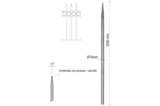 pièce élément ferronnier serrurier Barreau appointé ROND Longueur 2000 Diamètre 18 ACIER FER FORGE Ref: 1RL18-2000