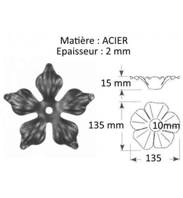 Rosace 5 Feuilles diamètre 135 Hauteur 15 Acier Ref: BE1402101