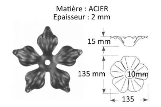 Rosace 5 Feuilles diamètre 135 Hauteur 15 Acier Ref: BE1402101