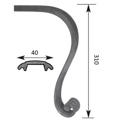 Crosse de départ roulée 310 Section 40x11 ACIER FER FORGE Ref: BBS40