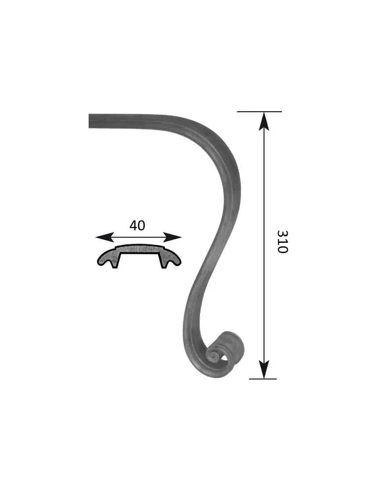 Crosse de départ roulée 310 Section 40x11 ACIER FER FORGE Ref: BBS40