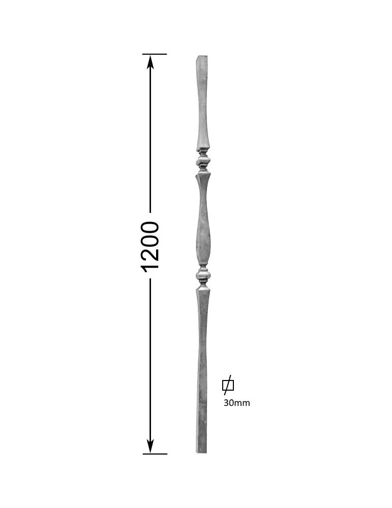 Poteau de départ avec 2 motifs Longueur 1200 Diamètre 30 ACIER FER FORGE LISSE Ref: MT303