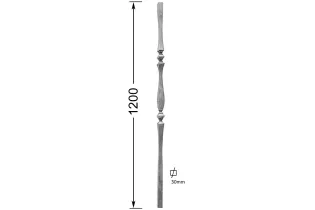 Poteau de départ avec 2 motifs Longueur 1200 Diamètre 30 ACIER FER FORGE LISSE Ref: MT303