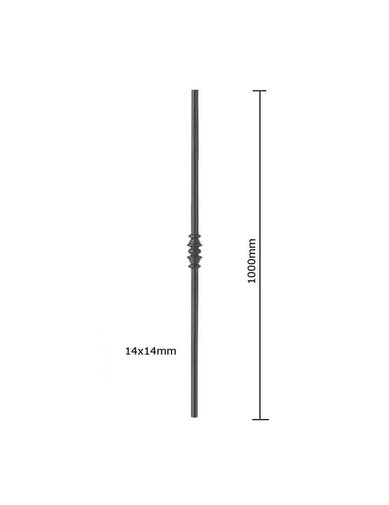 Balustre Longueur DROITE 1000 Section 14 ACIER FER FORGE Ref: F54.338