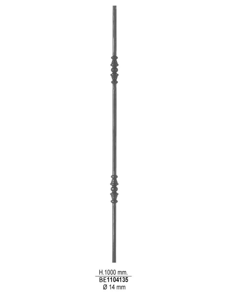 Balustre Longueur 1000 Section Rond 14 avec 2 motifs ACIER FER FORGE Ref: BE1104135