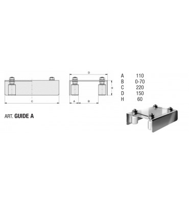 Plateau guide 4 rouleaux pour portail 220 x 150 Hauteur 60 Diamètre 30 ACIER Ref: GUIDE-A