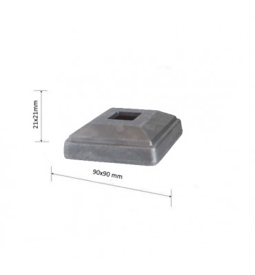 Cache de fixation pour barreau CARRE Hauteur 21 Section 90x90 Passage 25x25 ACIER FER FORG...