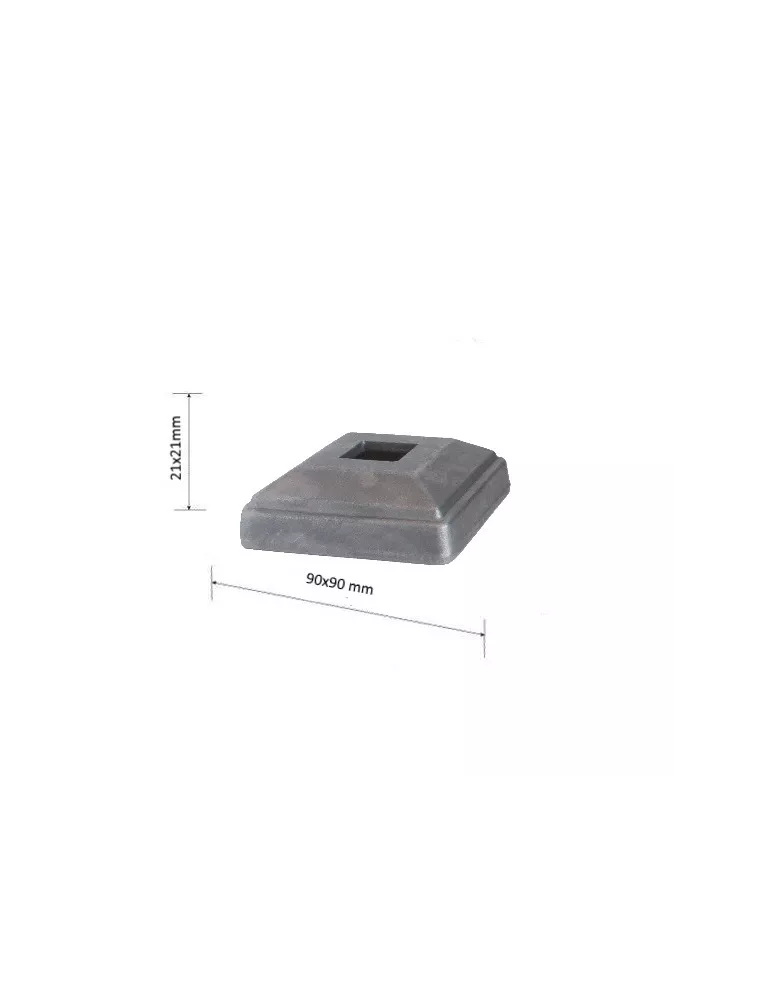 Cache de fixation pour barreau CARRE Hauteur 21 Section 90x90 Passage 25x25 ACIER FER FORG...