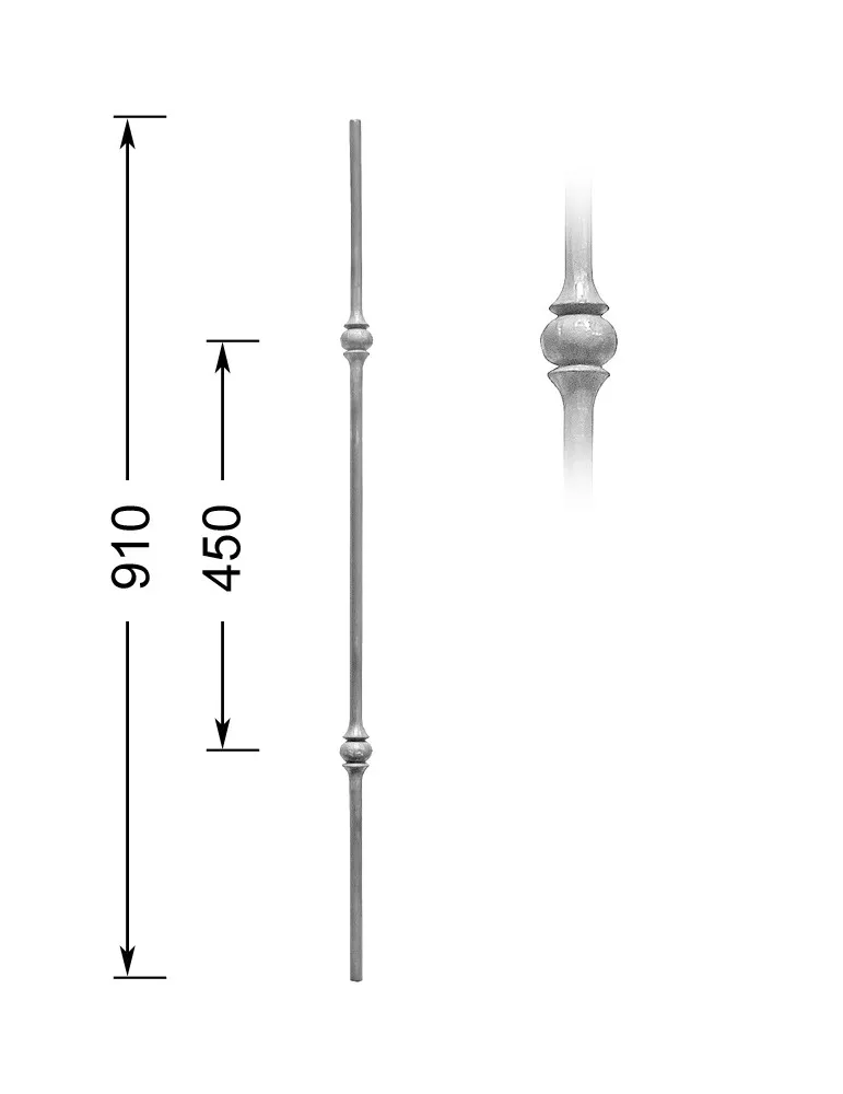 Balustre Longueur 910 Diamètre 14 ACIER FER FORGE LISSE Ref: 15LD2-14-910