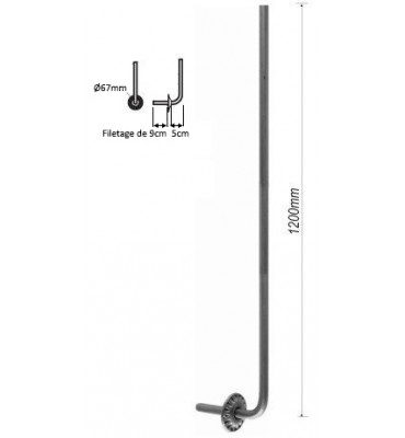 Balustre COUDE Longueur 1200 Section 14 - Filetage M14 - ACIER FER FORGE Ref: RL14C