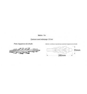 pièce élément ferronnier serrurier  Feuille d'acanthe 285 x 55  ACIER Ref: Bi7087