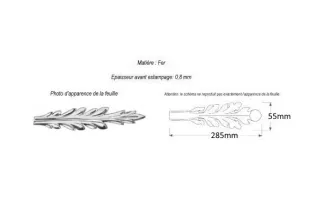 pièce élément ferronnier serrurier  Feuille d'acanthe 285 x 55  ACIER Ref: Bi7087