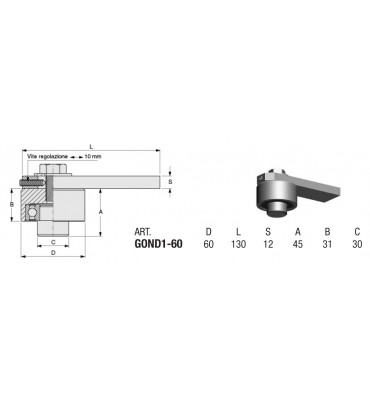 Pivot de portail 131 x 60 Hauteur 70 Diamètre 33 Section 40x40 ACIER Ref: F66.240