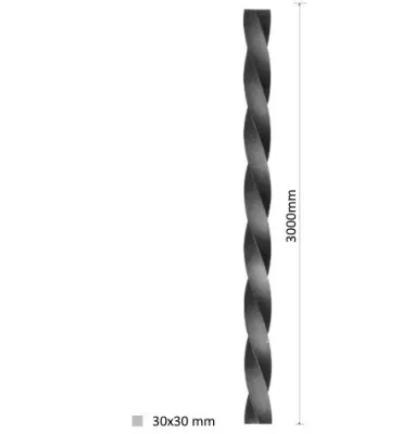 Barreau TORSADE Longueur 3000 Section 30x30 ACIER FER FORGE Ref: TL-30-3000