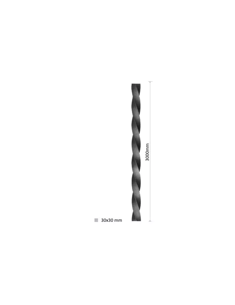 Barreau TORSADE Longueur 3000 Section 30x30 ACIER FER FORGE Ref: TL-30-3000