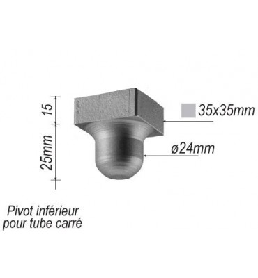 Pivot inférieur pour portail Largeur 35 Hauteur 45 Diamètre 29 ACIER Ref: F66.256