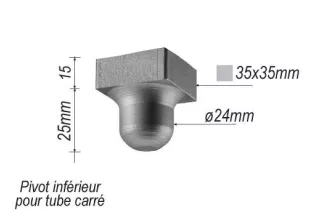 Pivot inférieur pour portail Largeur 35 Hauteur 45 Diamètre 29 ACIER Ref: F66.256